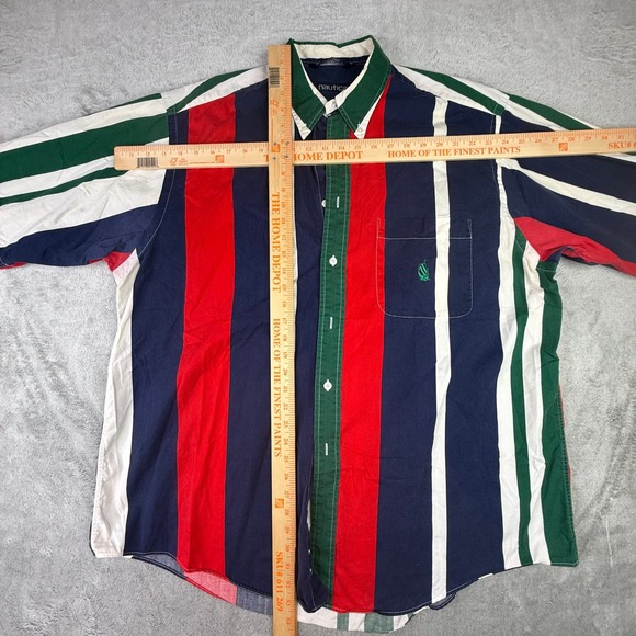 Nautica Mens Short Sleeve Button Down Shirt XL Multi Color Stripe Pocket Logo - Picture 3 of 4